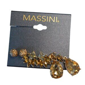 Massini 3 Piece Gold Earring Set With Rhinestone & Teardrop Designs For Women